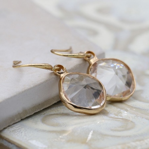 Golden Earrings with Irregular Clear Glass Drops by Peace of Mind